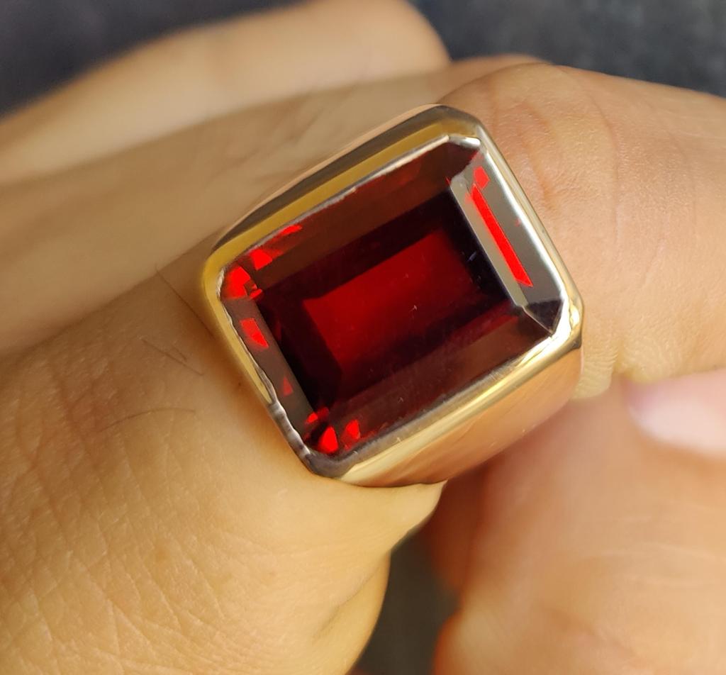 Кольцо с гранатом для мужчин и женщин, кольцо с печаткой, стерлинговое серебро 925 пробы, ювелирные изделия ручной работы, подарок партнеру, драгоценный камень 12x16 мм