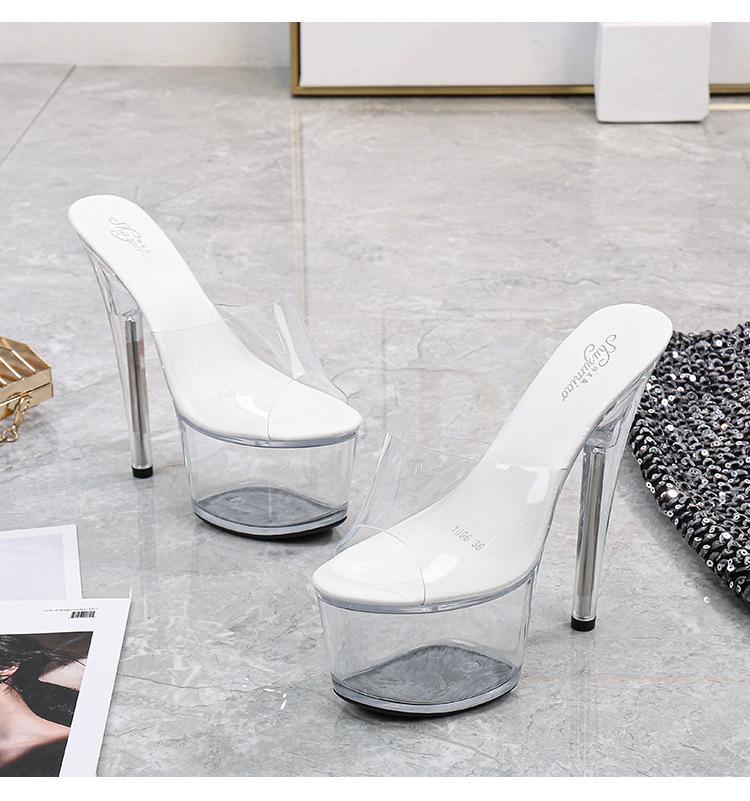 Super High Heels 17CM Thin Heel Waterproof Platform Sandals Women's Transparent Crystal Shoes Wedding Shoes LFD