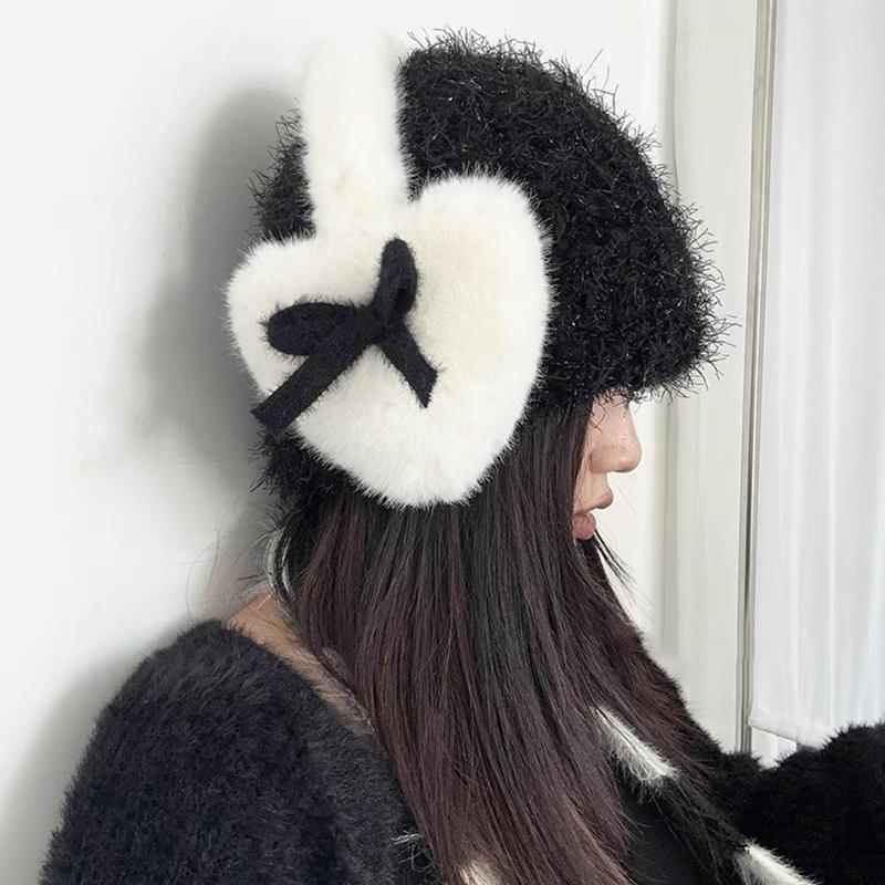 Женские наушники-наушники с бантом Kawaii Heart Fluffy Ear Muffs Защита от холода Женские наушники-вкладыши Утолщенные плюшевые японские беруши для девочек JK