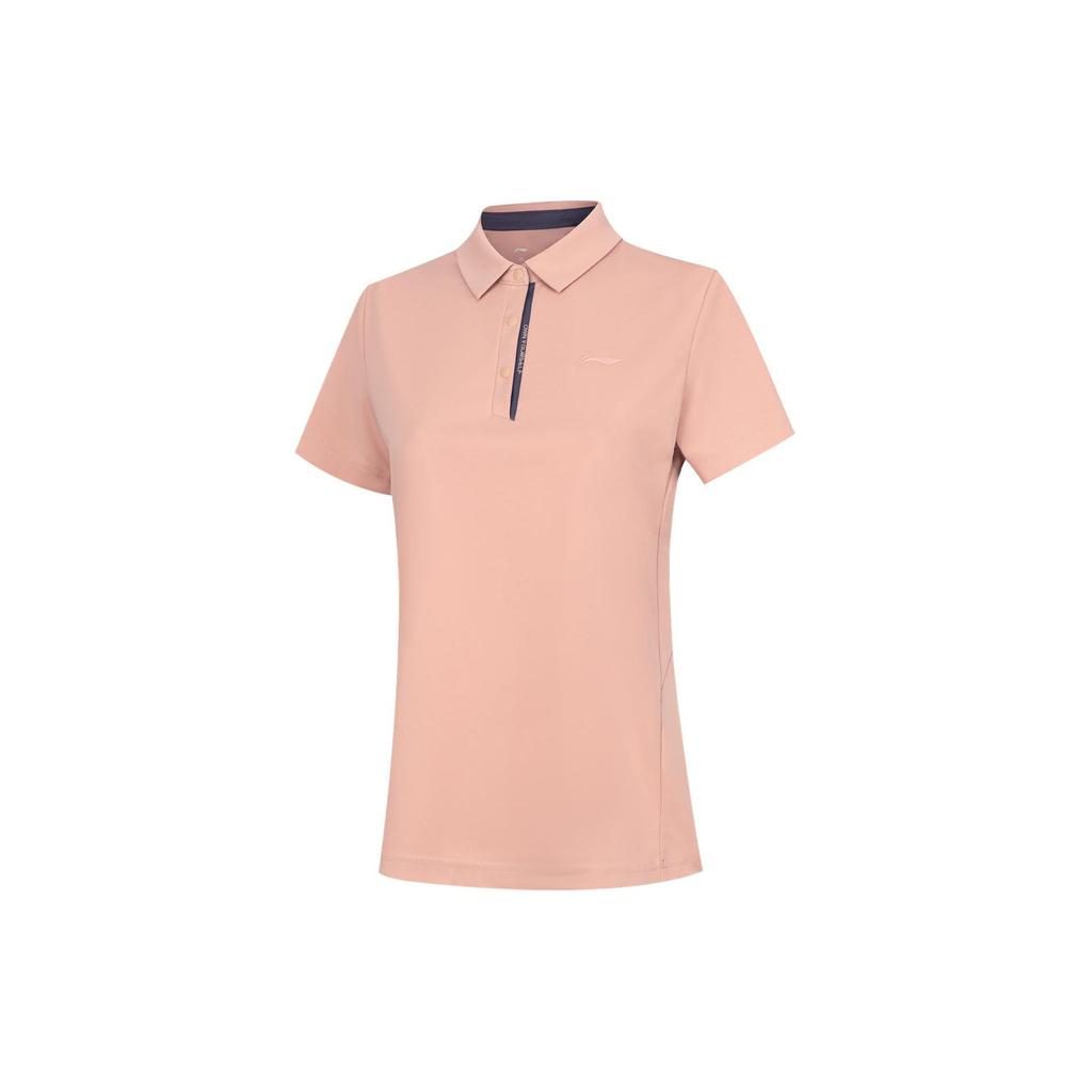 Li-Ning Solid Color Quick-Dry Breathable Sports Polo Shirt Women Tops New-Misty-Rose-Pink APLU126-8
