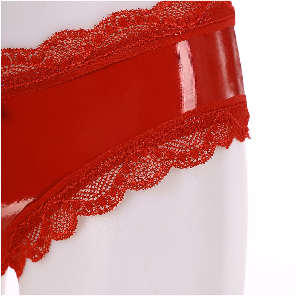 Сексуальные трусики для женщин Femme Lingerie Wetlook Lacated Leather Lace Open Crotch Hole V-Back Mini Briefs Ladies Underwear