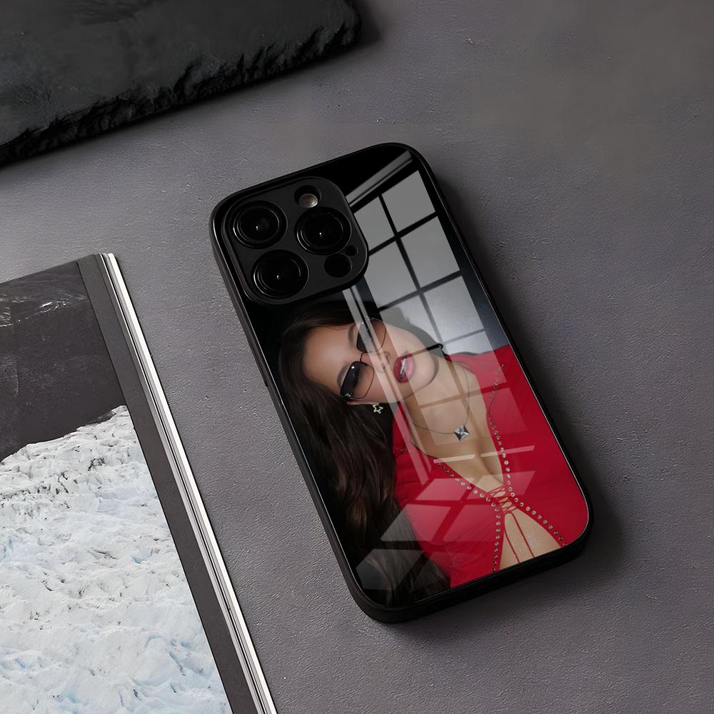 Чехол для телефона E-Emilia M-Mernes Singer для IPhone 17 Air 16 E Pro Max 15 14 13 Mini 12 Pro 11 Max Plus Черная стеклянная крышка