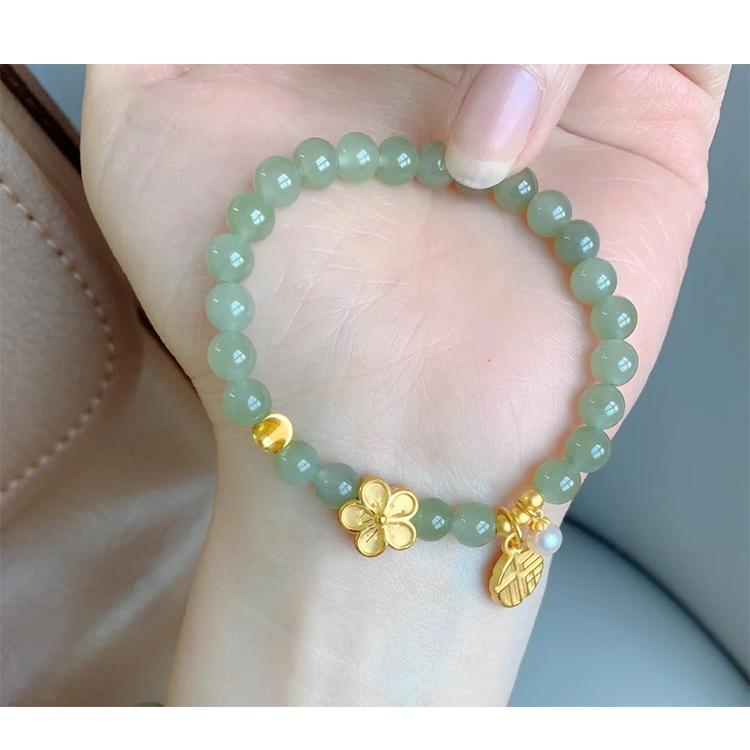 Peach Blossom Beaded Bracelet with Handmade Beads and Hetian Jade Fortune Charm, Chinese Style Niche Design, New Model for Women