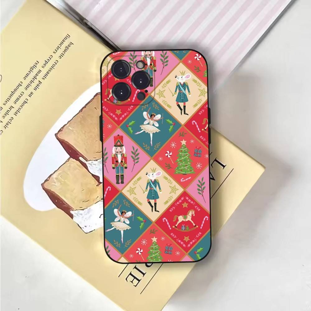 Nutcracker Christmas Phone Case For iPhone 6,17,16,15,14,13,12,11 Plus,Pro Max,XS,X,XR,SE,Mini,8,7,Soft Silicone Black Cover