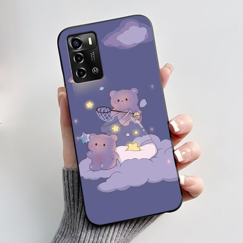 Casing For ZTE Blade A72 4G V40 Vita Phone Case Shell Aesthetic Cute Cat Astronaut Fashion Matte Black Protective Soft TPU Cover