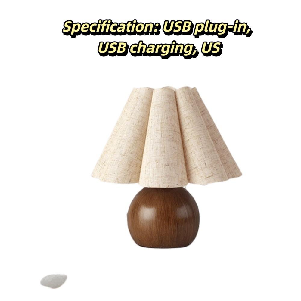 Brass Gold Table Lamp Walnut Wood Grain Night Light Shelves Ambient Night Light  Living Room Decor