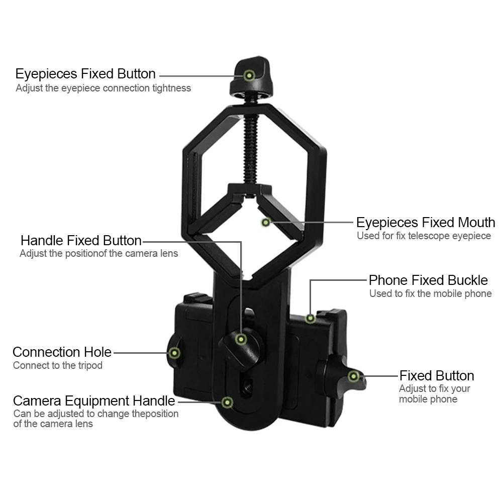 Регулируемый пластиковый адаптер для мобильного телефона, крепление, микроскоп, зрительная труба, телескоп, зажим-кронштейн, подставка-держатель для телефона