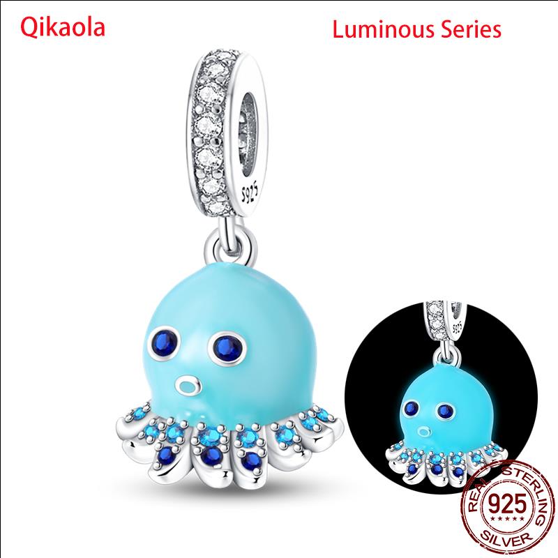 Original 100% sS925 Sterling Silver Luminous Octopus Ocean Series Charms Fit Bracelet DIY Beads Ms Jewelry Gift New In