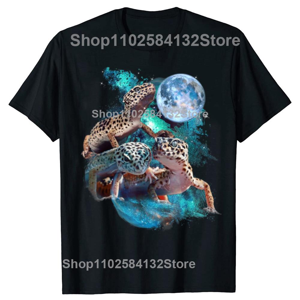 3 Moon Gecko Funny Reptile Leopard Lizard Geckos Art Novelty T-shirts Men Fashion Casual 100% Cotton Loose Oversized T Shirt