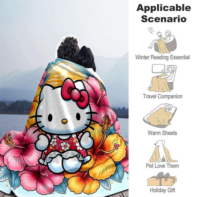1pc Hello Kitty in Tropical Paradise Blanket Soft Warm Throw Blankets for Home Decor Gift, Living Room, Travel, Camping, Car Blankets, Beach, Office N
