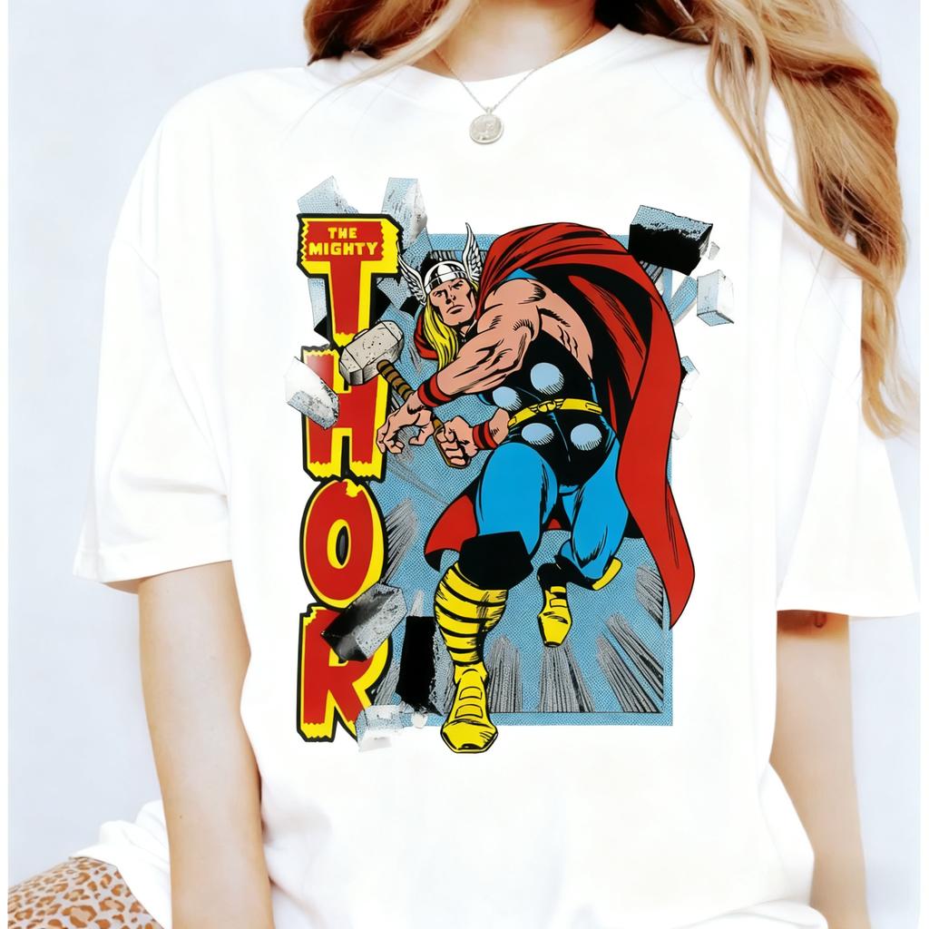 Marvel Genuine New Powerful Thor Breakthrough ComicPrinted Unisexs and Womens Short Sleeve Loose Plus Size Casual TShirts