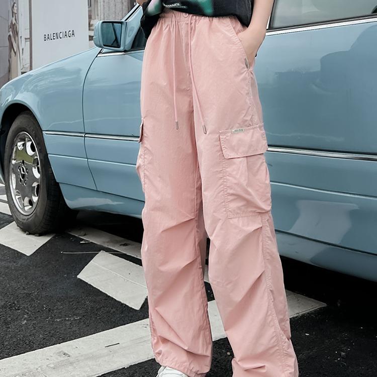 Брюки-карго для девочек, летние, тонкие, свободные, широкие, длинные брюки, модные, для учеников младших классов средней школы, повседневные