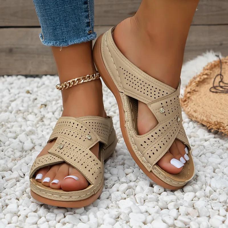 Sandals Women Summer Shoes Women Elegant Low Heels Sandals Summer Slippers Zapatos Mujer Wedge Heeled Sandals Female 2024