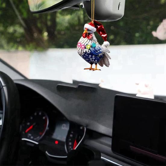 6 шт. Рождественское украшение в виде петуха 2D акриловая рождественская шапка подвеска в виде курицы сезонное