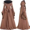 Женская мода, европейское и американское средневековое ретро платье с капюшоном, квадратный вырез, зашнуровать, расклешенные рукава, большое свободное платье, платье на Хэллоуин