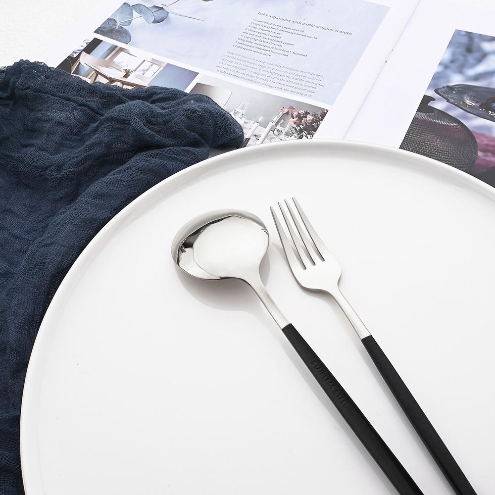 10 человек, черные, серебряные столовые приборы, набор столовых приборов, нож, десертная вилка, ложка, столовая посуда, набор посуды из нержавеющей стали, вечерние кухонные инструменты