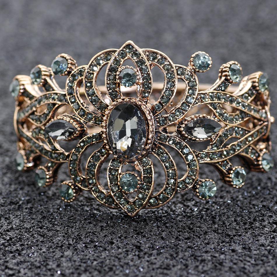 Браслет турецкий манжет золотого цвета с серыми камнями винтажное украшение