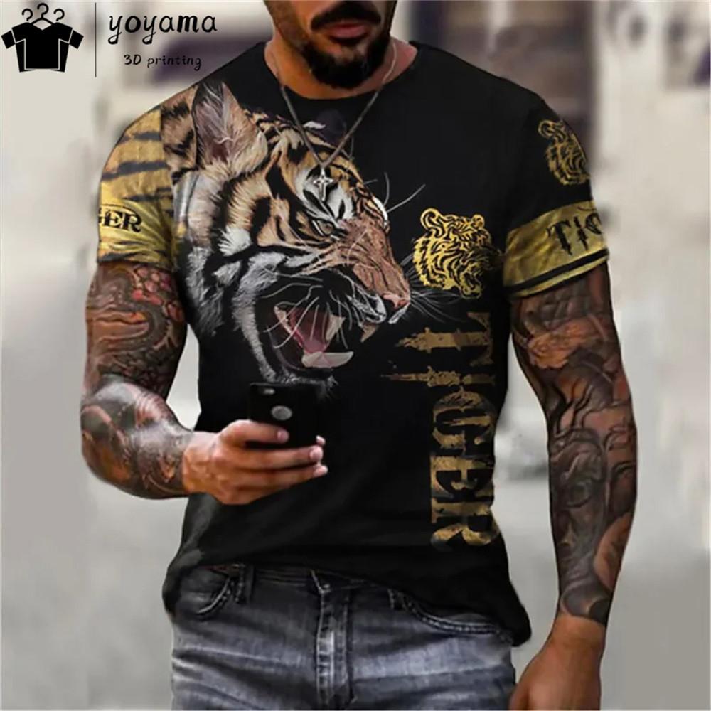 Мужская футболка с 3d принтом тигра, футболки, топы, модная мужская футболка с рисунком животного, уличная одежда большого размера, модная одежда с круглым вырезом