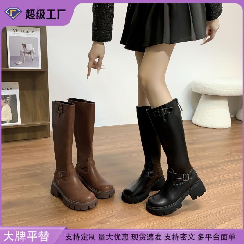 Grape Mother Winter New Knight Boots Comfortable Round Head Wear Platform Martin Boots Front Lace-up Cool Women's Boots
