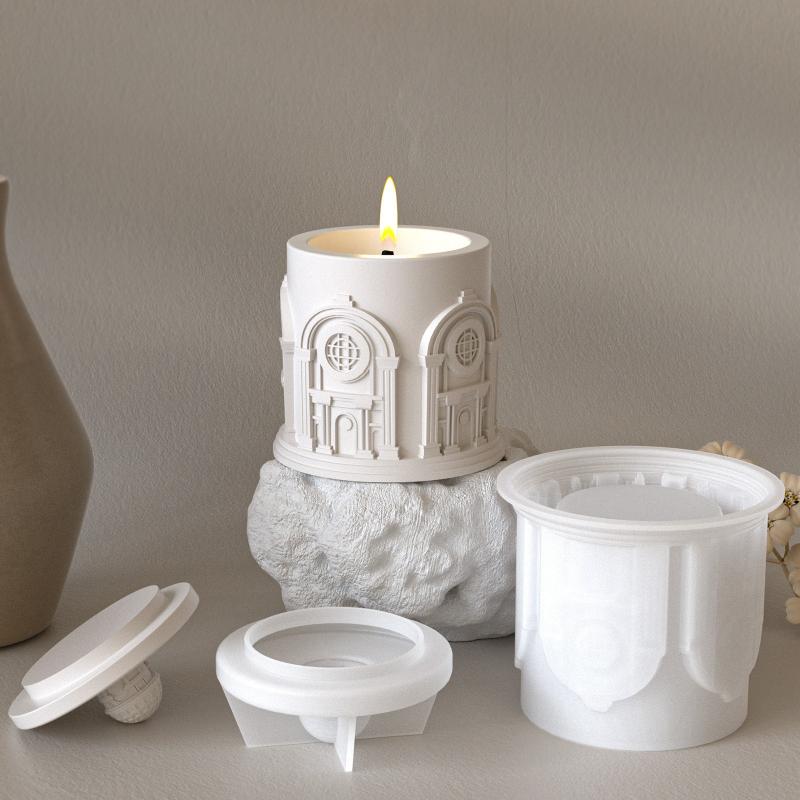 Building Storage Jar Silicone Mold With Lid 3D Concrete Casting Mold Diy Candle Flower Pot Making Supplies Craft Mold