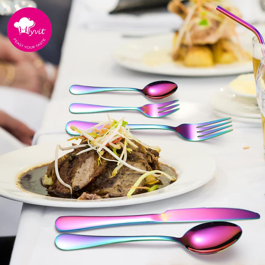 5Pcs Home & Kitchen Dining & Bar Dinnerware Stainless Steel Knife Fork Spoon Set of Cutlery Flatware Sets