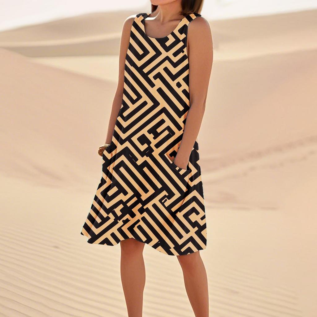 Women's Casual Summer Floral Print Sleeveless Pocket Dress