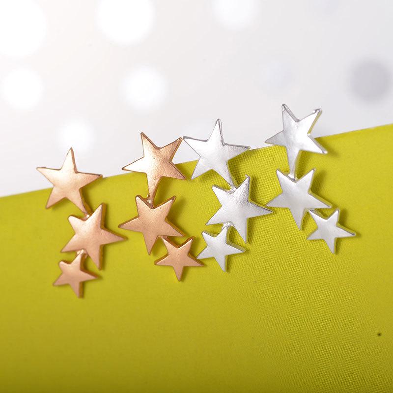 Fashion Scrub Three Star Stud Earrings Five-pointed Stars Without Pierced Ear Clips Simple Jewelry AVE