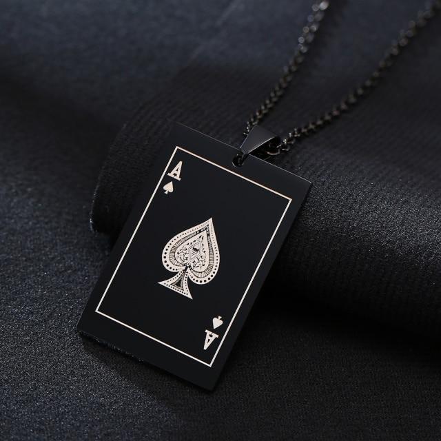 Vnox Lucky Ace of Spades Мужские ожерелья Ювелирные изделия, Нержавеющая сталь Покер А Подвеска, Рок-панк Казино Удачный ошейник Аксессуар