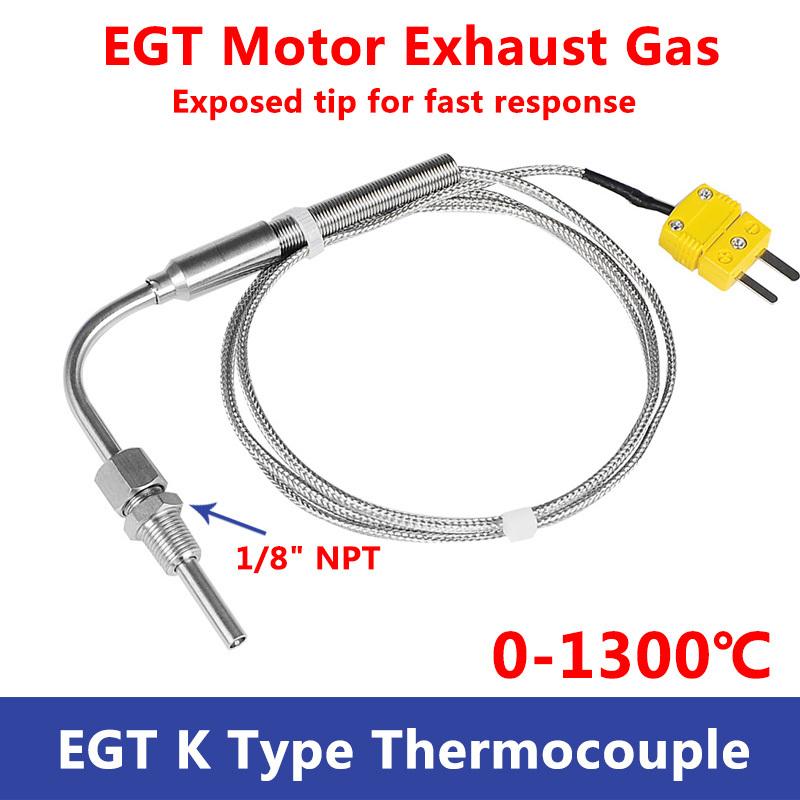 1300°C K-тип Датчик температуры выхлопных газов двигателя (EGT) Зонд из нержавеющей стали Термопара Трубка Резьба 1/8'' NPT Уголок Мужские разъемы