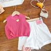 Fashionable 2024 Summer Girls Knit Ensemble With Elegant Dragon Fruit Top And Shorts