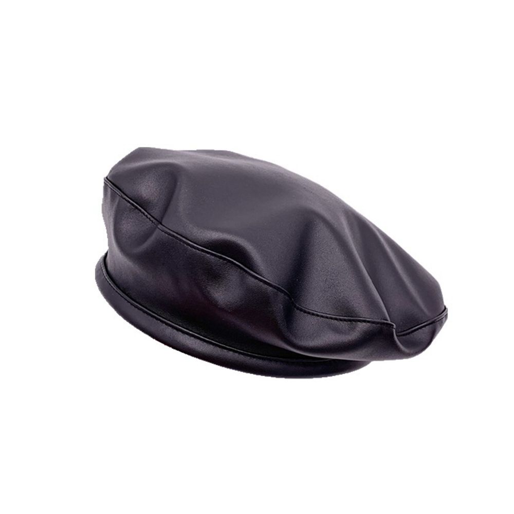 Solid Warm Beanie Female Ladies French Artist Hat Beret Cap Adjustable Hat PU Leather Berets