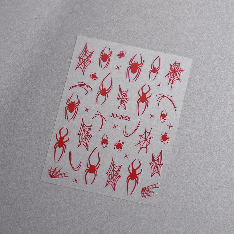 Black Red Spider Halloween Nail Art Stickers Heart Spider Webs Designs Self-Adhesive Slider For Manicure Decoration Sticker