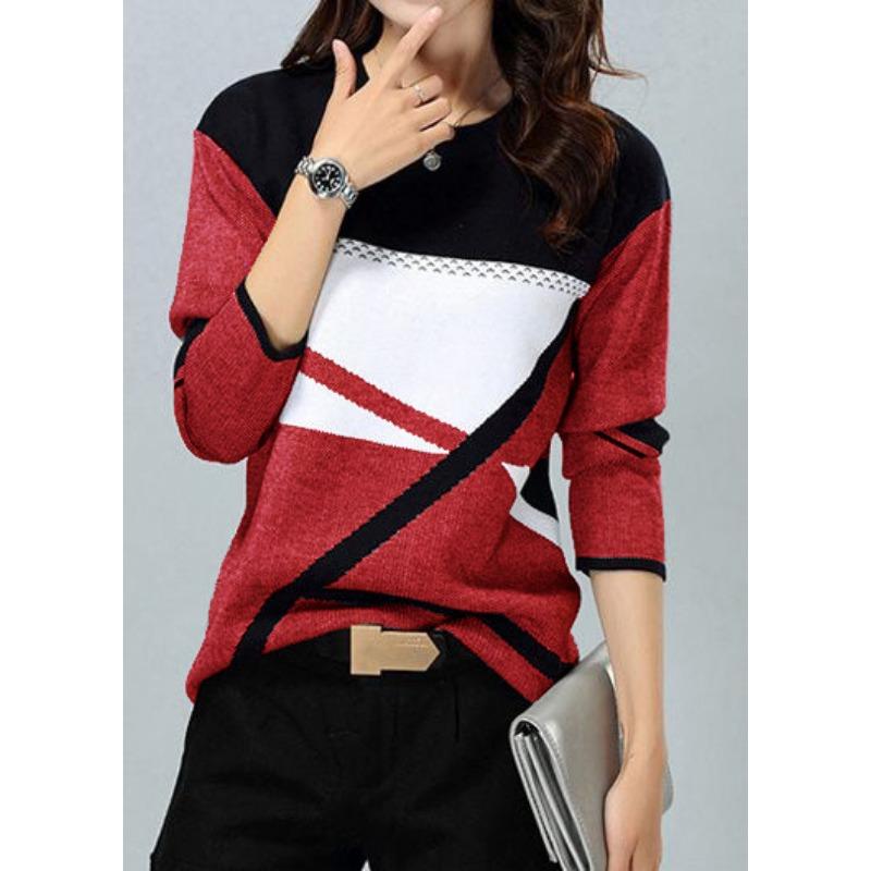 QICED Женская мода повседневная осень-зима с длинным рукавом и круглым вырезом блузки и рубашки