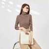 Водолазка вязаный свитер осенний сезон новый шелк шерсть смесовый контрастный полосатый облегающий базовый топ рубашка женская