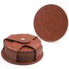 TOSSOW Coasters, PU Round Cup Mats with Storage Case, Waterproof and Heat-Resistant Pads, Set of 8 (Brown)
