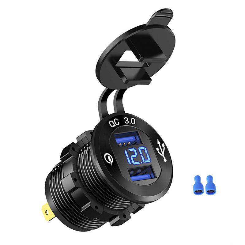 Автомобильное зарядное устройство Quick Charge 3.0 с двумя USB-портами, розетка для быстрой зарядки, алюминиевая розетка со светодиодным вольтметром для автомобильной лодки 12 В 24 В