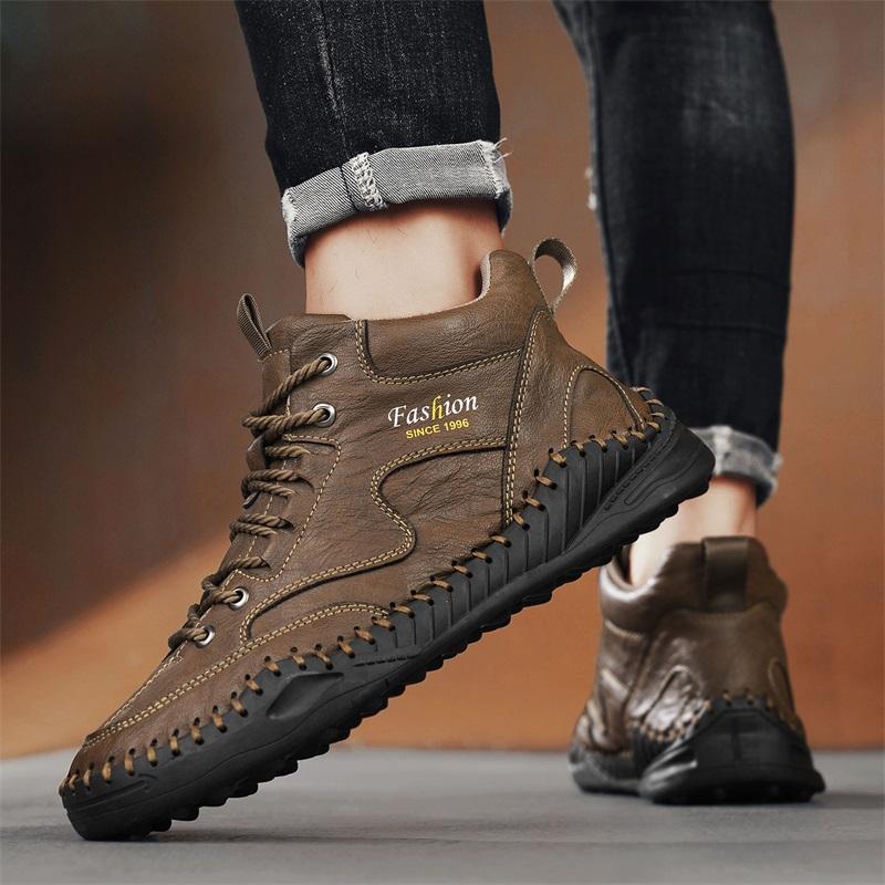 38-47 Большие размеры Мужская обувь Ручная прошивка Кожаные мужские ботинки Спилок Повседневная кожаная обувь Мужские ботильоны