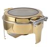 Круглый шведский стол, жаровня, золотистый, визуальный, откидная крышка на 90 градусов, нержавеющая сталь, 6 л, подогрев для алкоголя, шведский стол