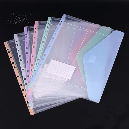 Student Exam Filing Organizer 11 Hole Expandable Binder Folders for 2/3/4 Ring Document Pouch, Plastic Envelopes Soft Color File Organizers