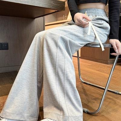 Серые спортивные штаны для женщин на весну и лето, новые прямые широкие брюки с высокой талией и драпировкой для маленьких повседневных свободных спортивных штанов