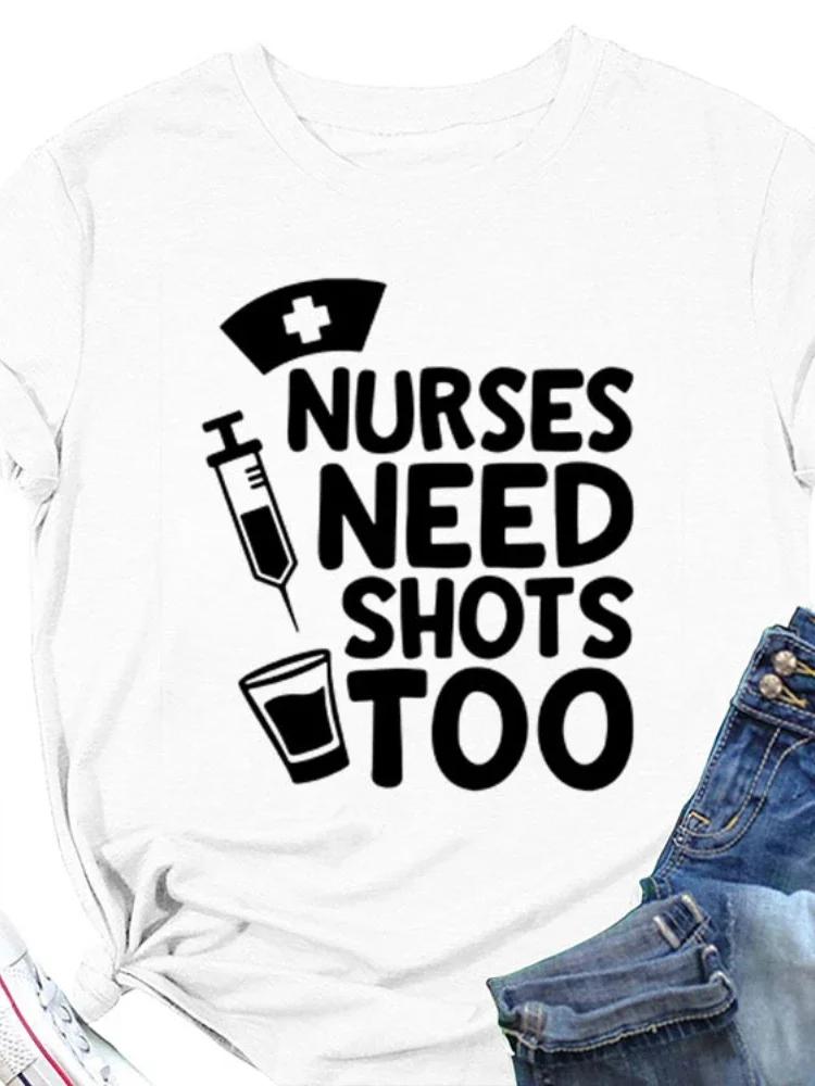 Медсестры тоже нуждаются в уколах с принтом женская футболка с коротким рукавом и круглым вырезом свободная женская футболка женская футболка топы женские футболки