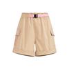 Embroidered Logo Print Large Pocket Buckle Belt Straight Shorts Women Bottoms Khaki HN2343
