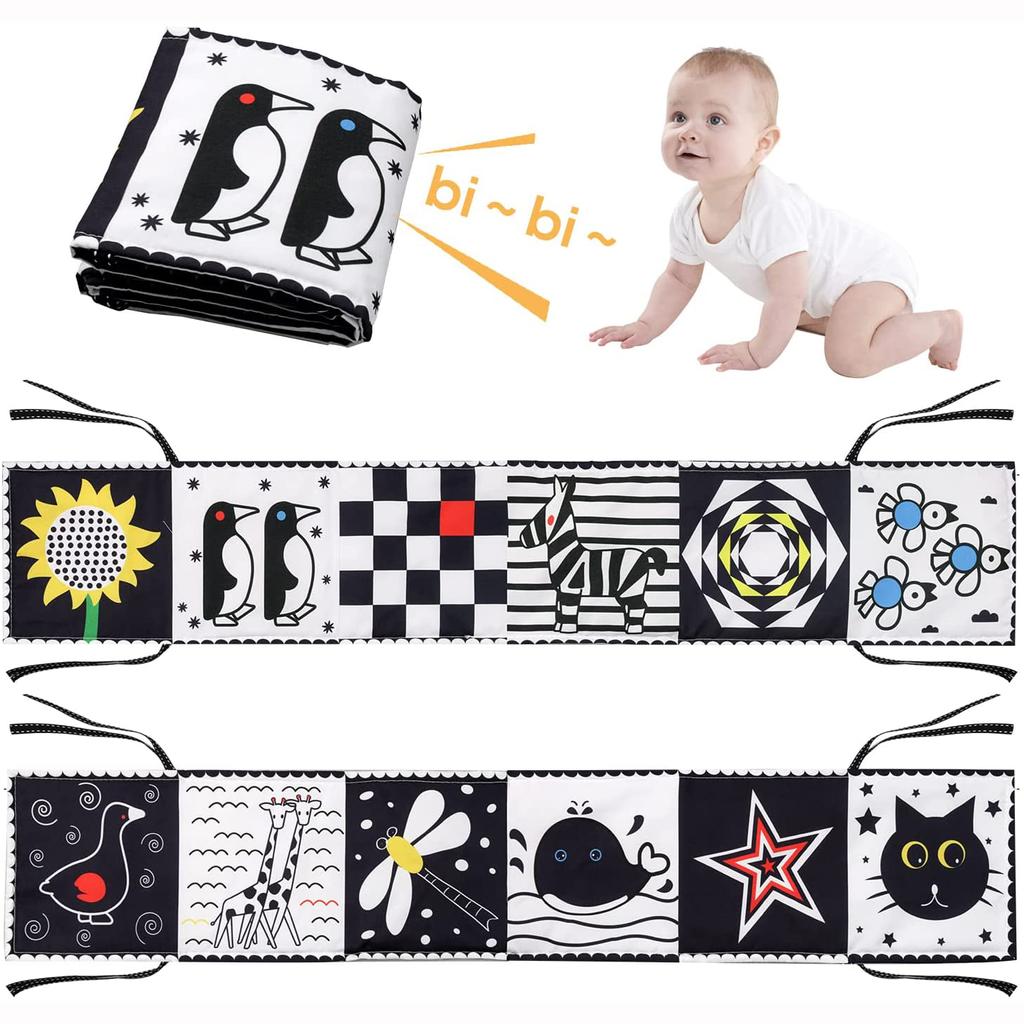 Tummy Time Toys, High Contrast Black and White Baby Soft Book Newborn Sensory Toys for Infants Visual Training Early Education