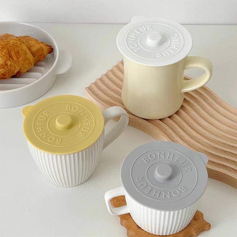 Household Practical Silicone Cup Cover Macaron Color Letter Design Water Cup Cover Office Ceramic Cup Anti Dust Cup Accessories