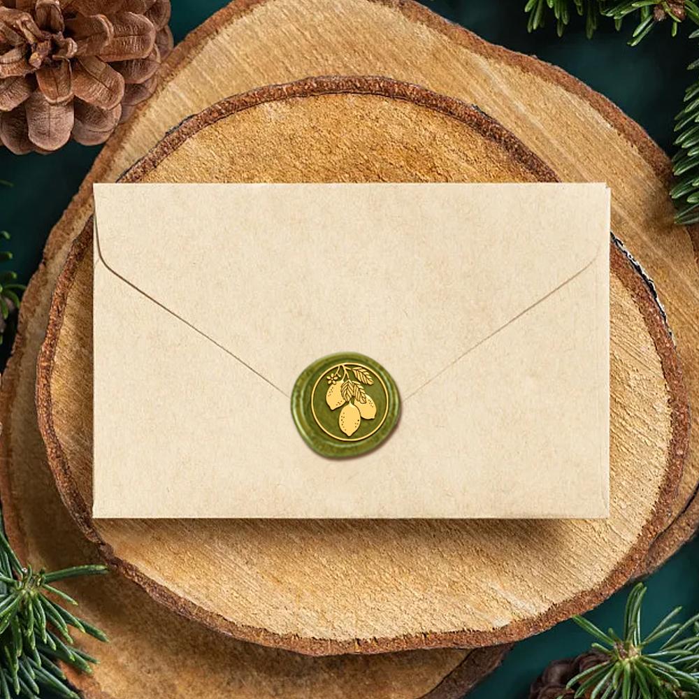 1pc Wax Seal Stamp Set Sealing Wax Stamp Solid Brass Head Wood Handle Retro Brass Stamp Kit Removable for Envelopes Invitations Gift Card Lemon