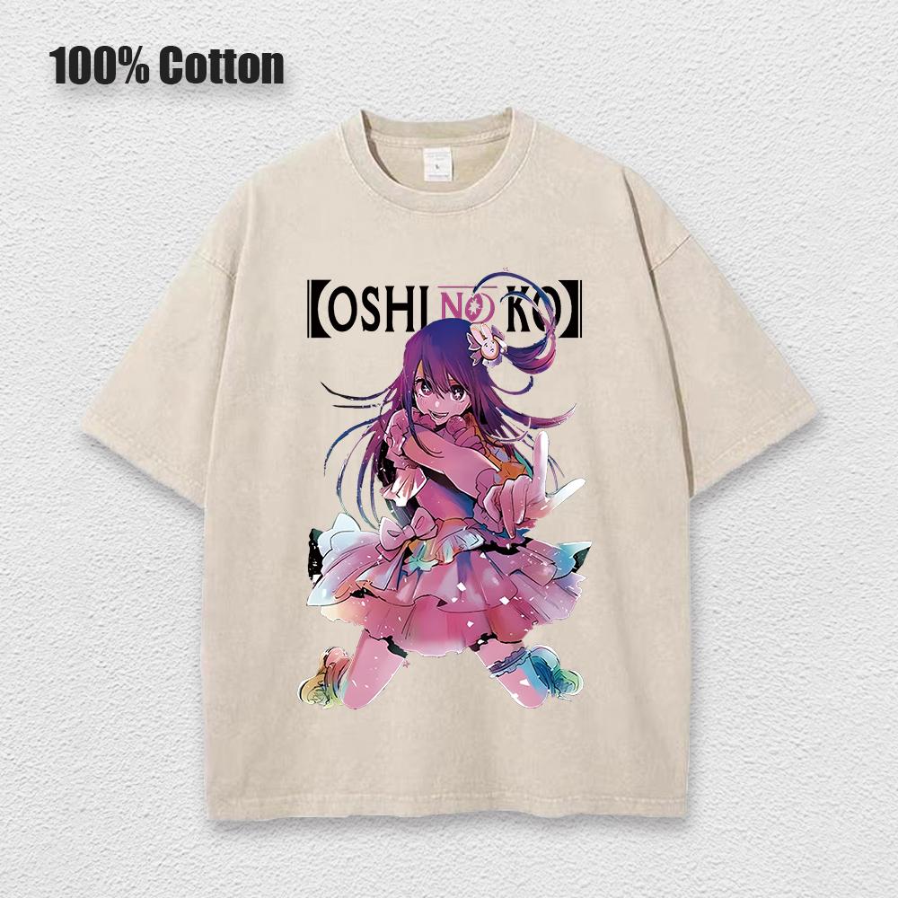 Кислотная футболка Kawaii Oshi No Ko Аниме Ай Хосино Косплей Футболка Горячие Мультяшные Фанаты Отаку Футболка Повседневная Однотонная Хлопковая Унисекс Футболка
