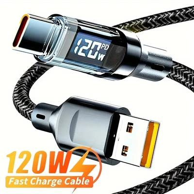 120 Вт USB на Type C Кабель для быстрой зарядки и передачи данных Кабель USB C для Samsung Xiaomi с LED цифровым дисплеем Кабель Аксессуары для зарядки
