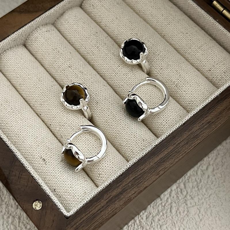 Серьги из стерлингового серебра с тигровым глазом - Ретро, Универсальные, Простой дизайн для женщин