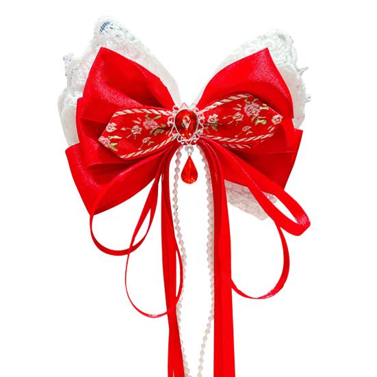 Китайская новогодняя заколка для волос с кружевными стразами, заколка для волос в стиле банта с кисточками, праздничный аксессуар для волос