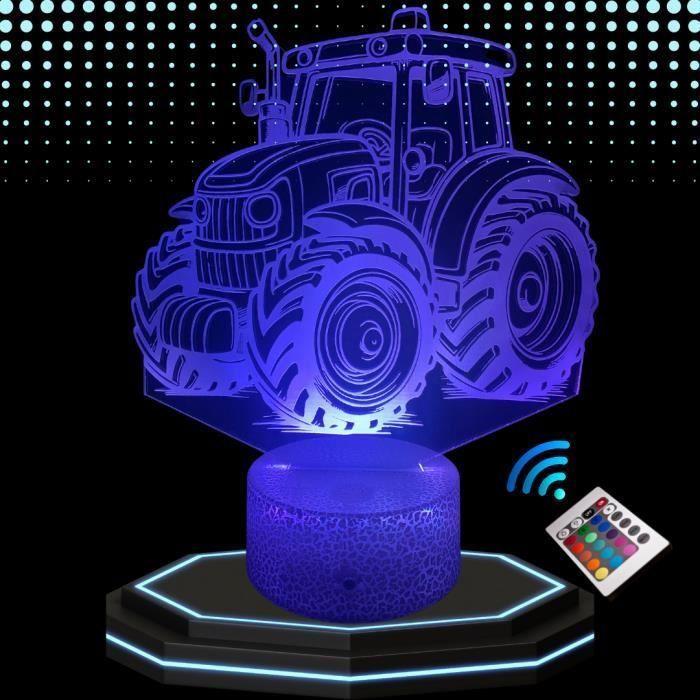 Lampe de Chevet 3D LED Tracteur Agriculteur, Veilleuse changement Couleurs, Lampe Tactile Cureau et Chambre, idée Cadeau Deco Noël